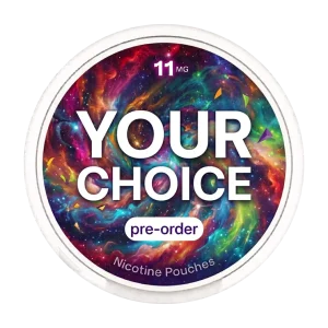 Your Choice pre-order nicotine pouch can on a galaxy print