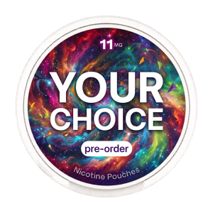 Your Choice pre-order nicotine pouch can on a galaxy print